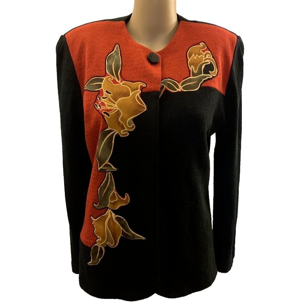 Anthony Sicari. Sz 10. Vintage 80's Appliqued Knit Sweater/Jacket. USA. B91.